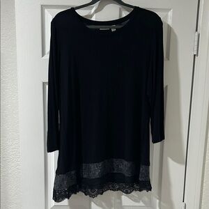 LOGO by Lori Goldstein Black Tunic with Lace Hem